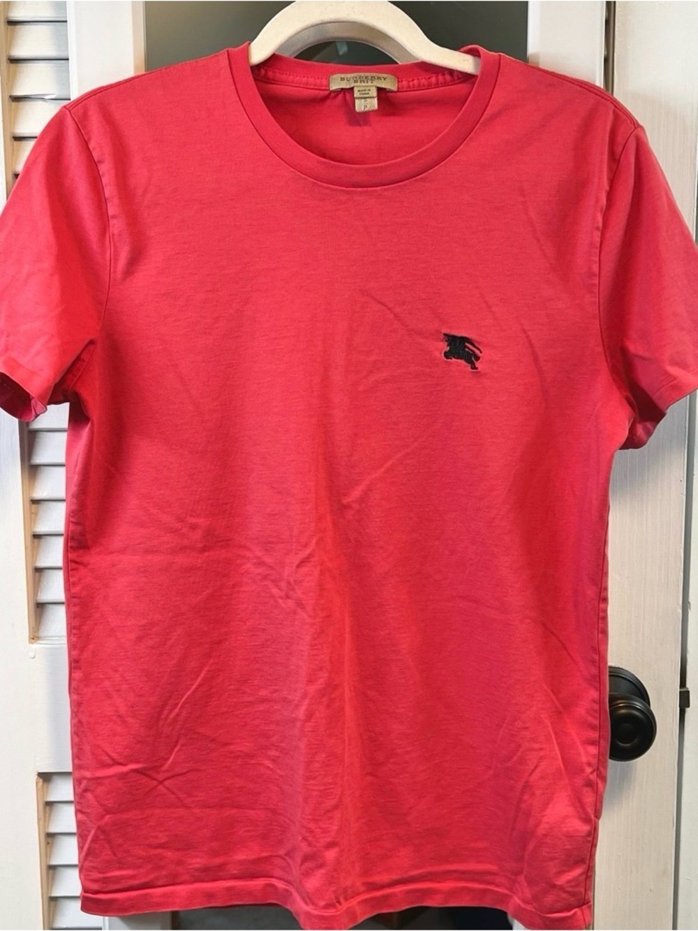 Burberry Coral Pink Short-Sleeve Crewneck Tee with Chest Motif